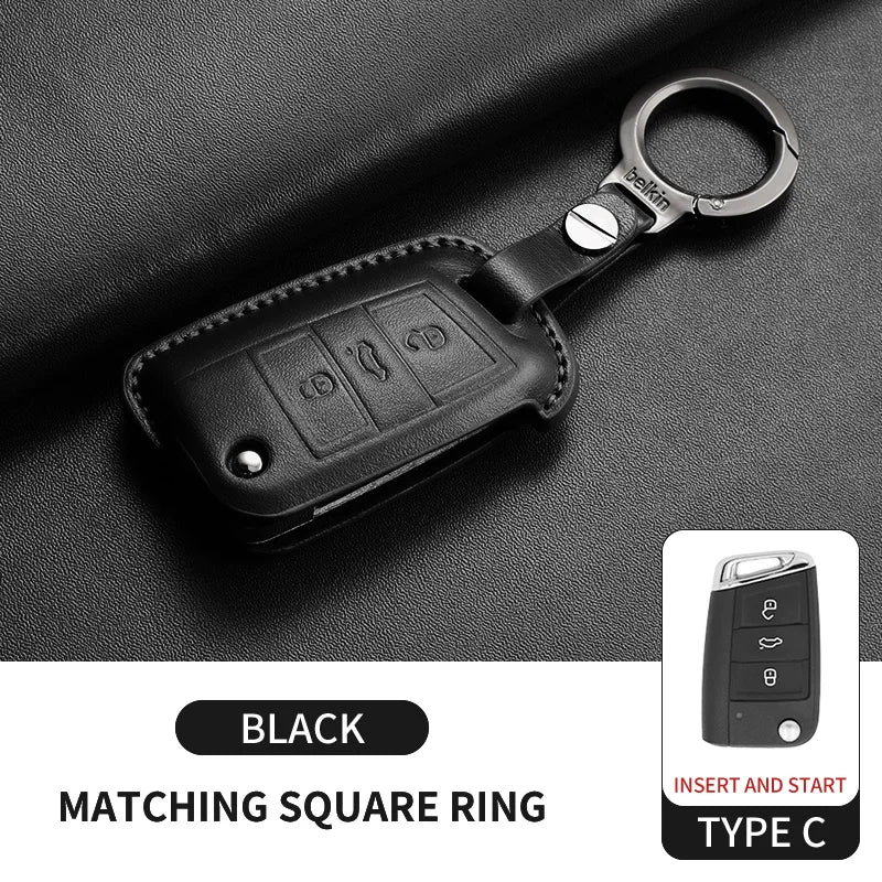 Leather Smart Key Case Cover for Volkswagen Polo, Golf 7 MK7, Tiguan Passat