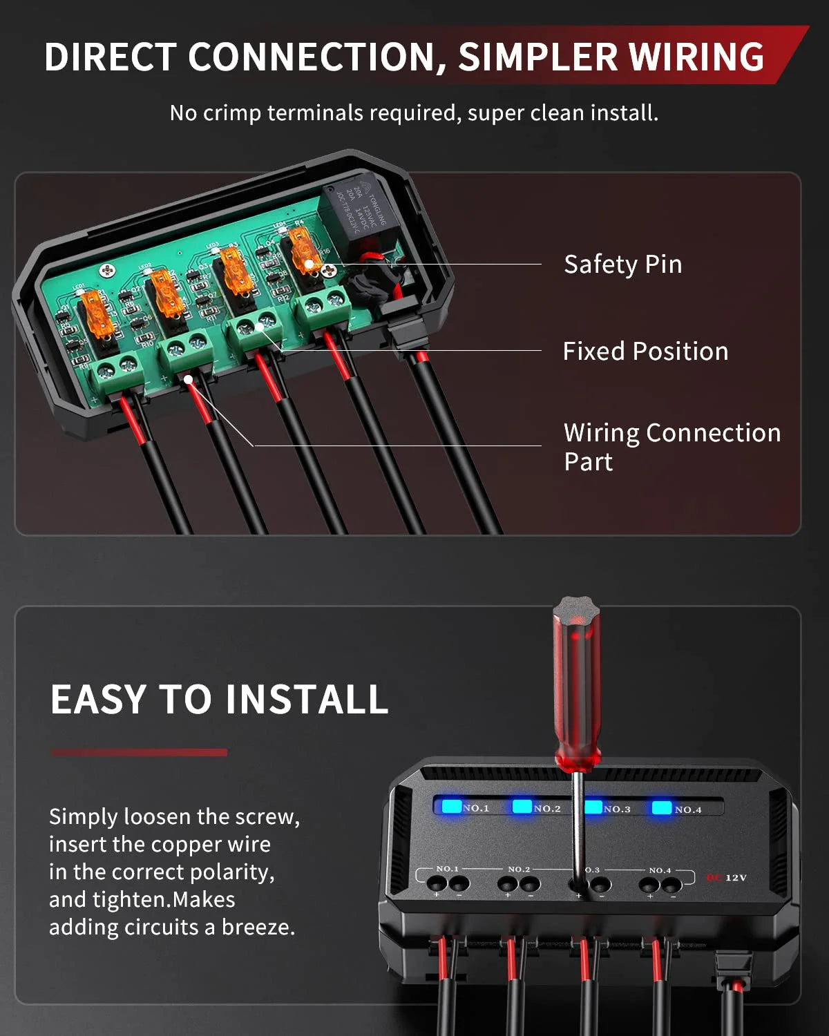 Anchtek 12V Motorcycle Fuse Box 4 Circuit Mini Blade Fuse Holder LED Indicator