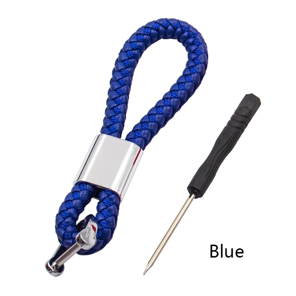 Hand-Woven Leather Car Keychain with Horseshoe Buckle