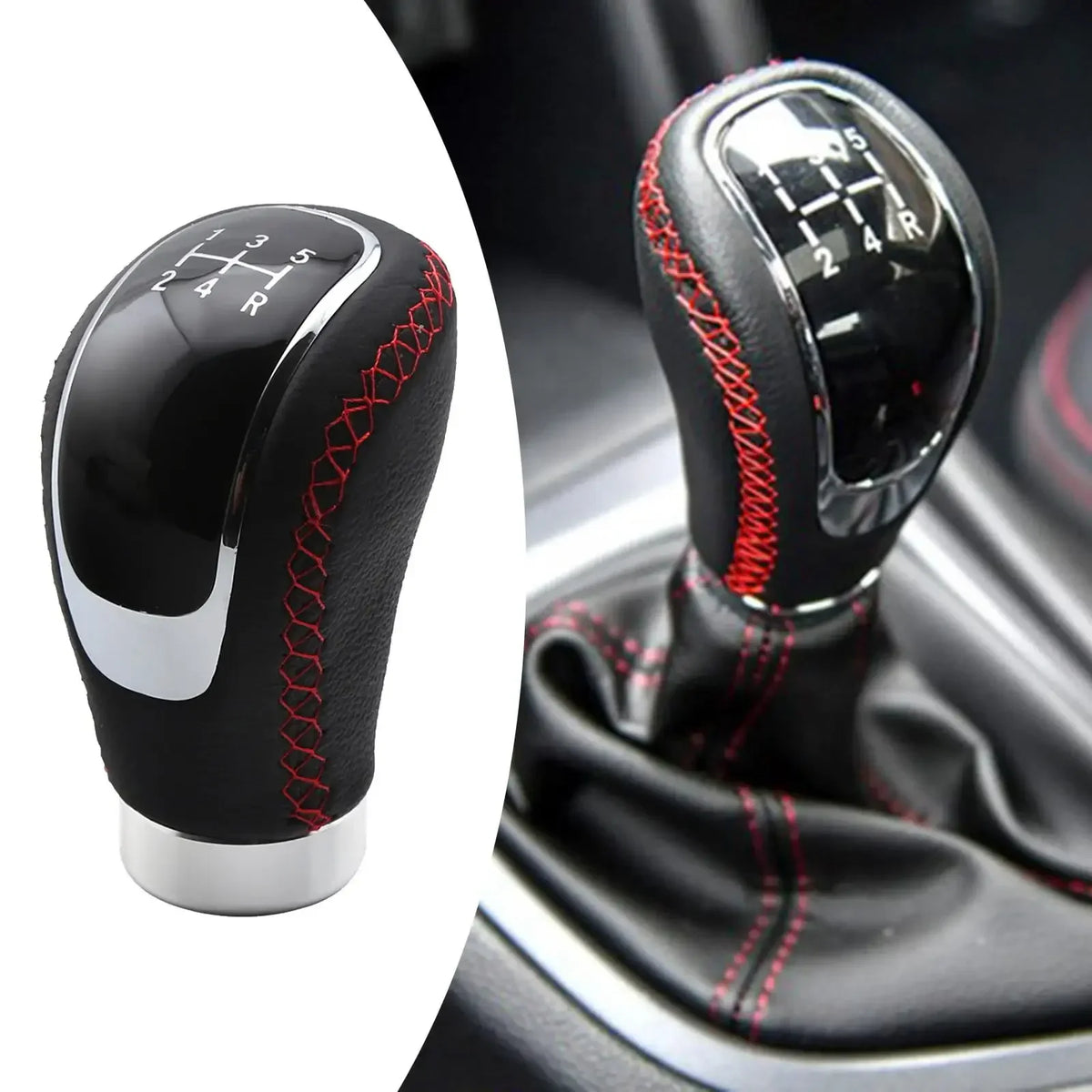 Universal 5 6 Speed Leather Manual Gear Shift Knob Car Shifter Lever Gear Head