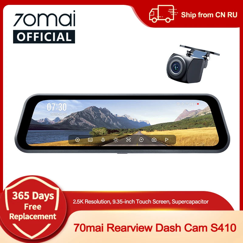 70mai S410 Rearview Mirror Dash Cam 9.35" Touch Display with Front 2K