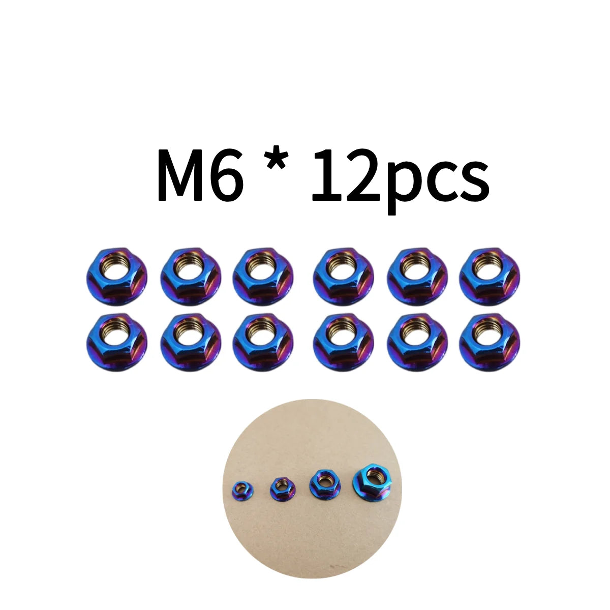 12PCS Stainless Steel Flange Lock Nuts M5 M6 M8 M10 Blue Motorcycle Fasteners