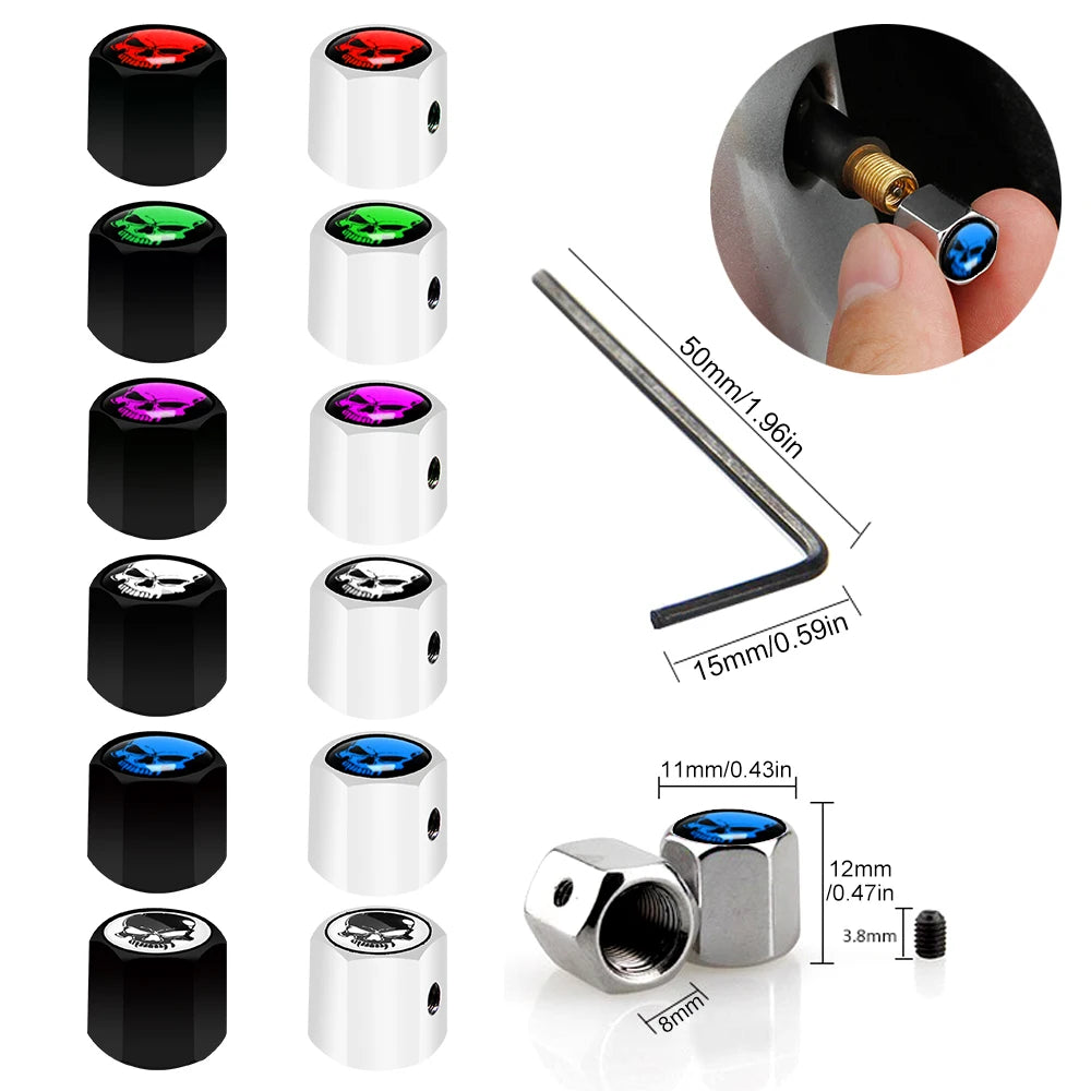 Skull Anti-Theft Tire Valve Stem Caps Locking Dustproof Valve Caps for Cars