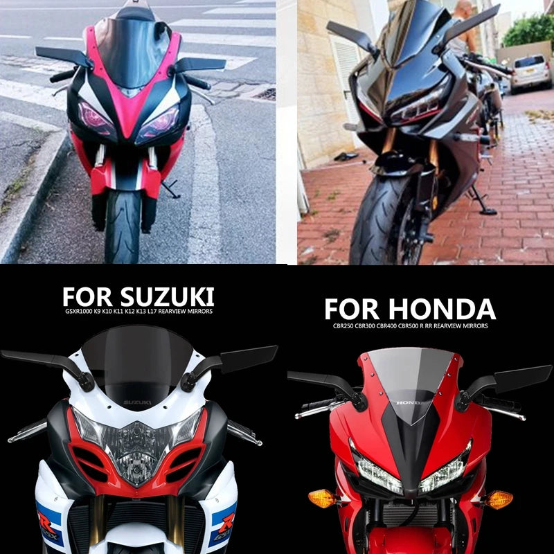 Motorcycle Wing Mirrors Adjustable Folding Rearview Side Mirrors BMW Honda Yamaha