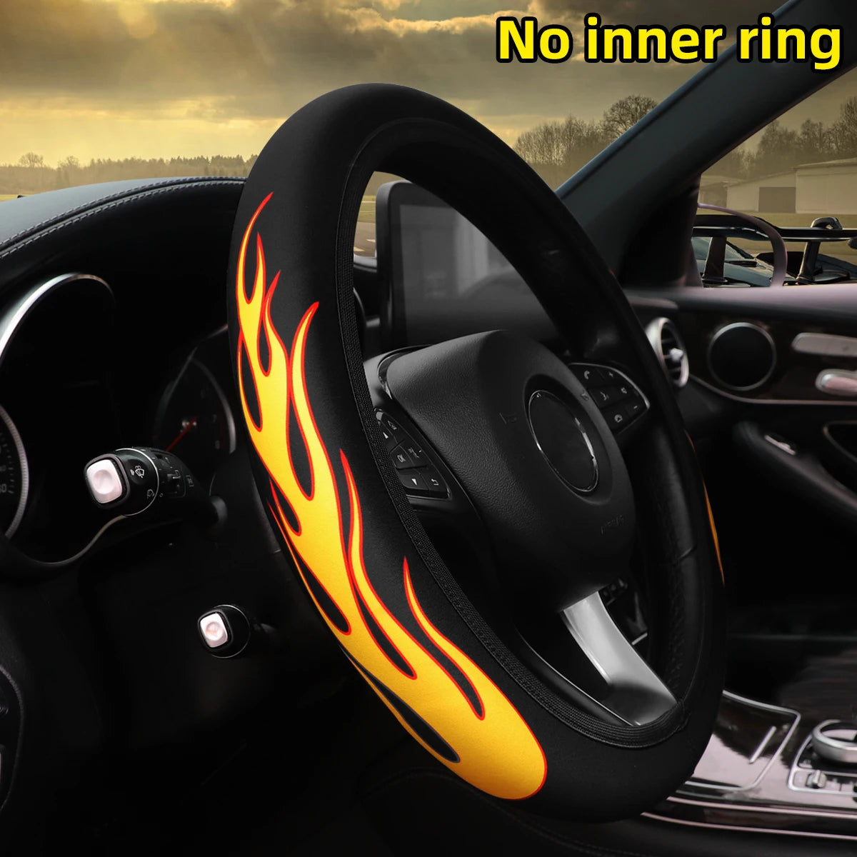 Flame Fabric Steering Wheel Cover – Universal Non-Slip Waterproof 14.5–15 Inch