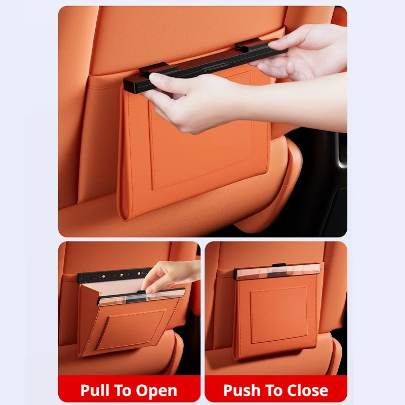 Leather Car Trash Can Magnetic Seat Back Hanging Storage Bag Organizer