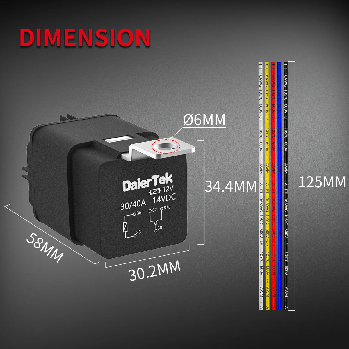 12V 40A 5 Pin SPDT Waterproof Automotive Relay with 14AWG Harness