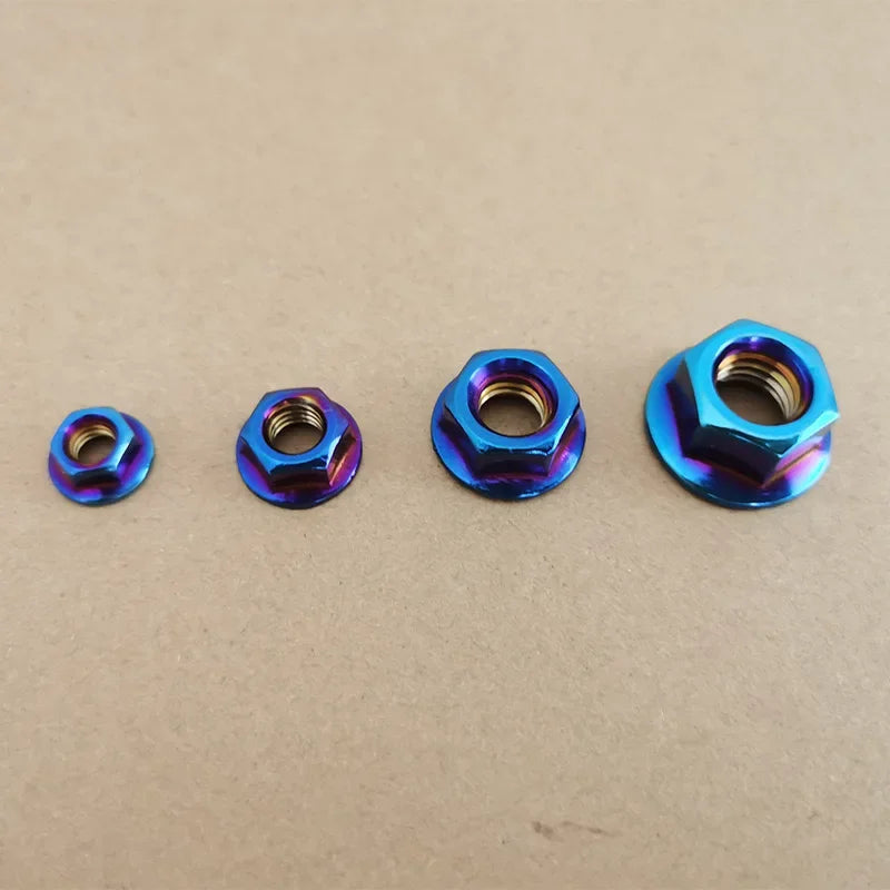 12PCS Stainless Steel Flange Lock Nuts M5 M6 M8 M10 Blue Motorcycle Fasteners
