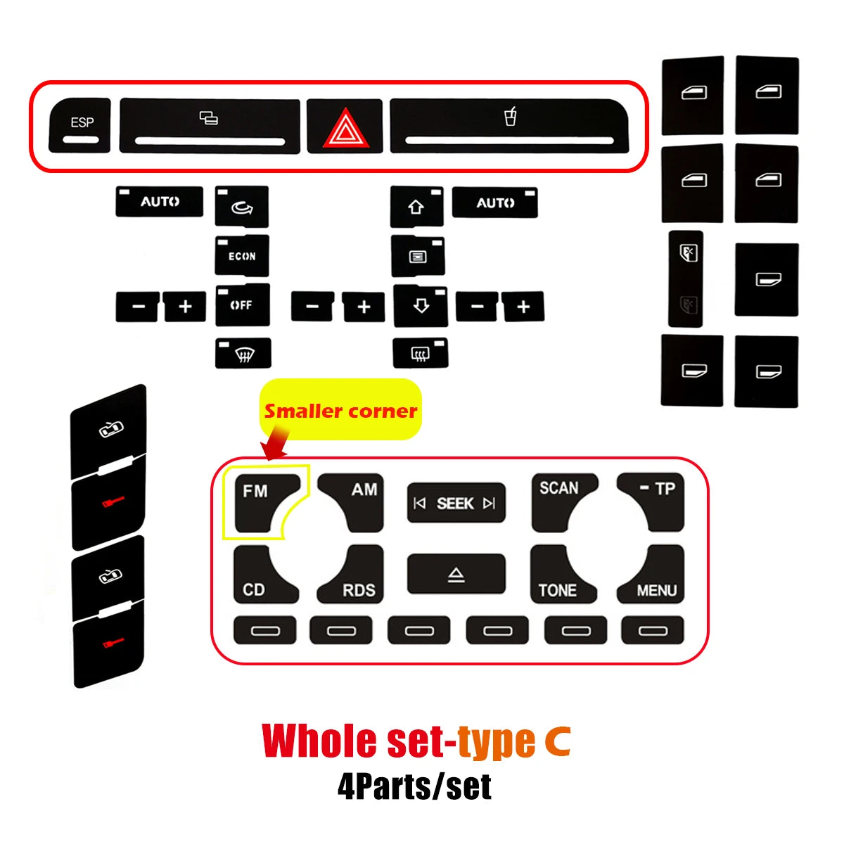 Button Repair Stickers Kit for Audi A4 B6 B7 (2000–2008)