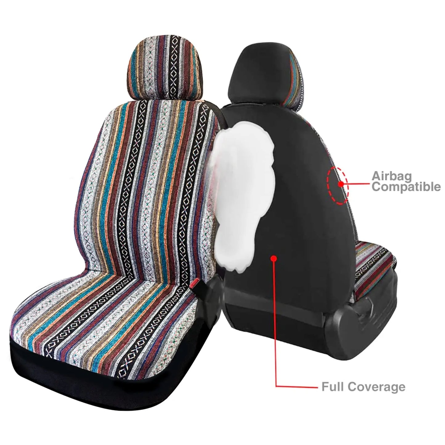 Universal Baja Saddle Blanket Car Seat Covers Multi-Color Woven Seat Protector Set