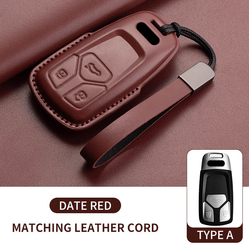 Leather Smart Key Case Cover with Keychain for Audi A4, A4L, A5, Q5 2016–2018