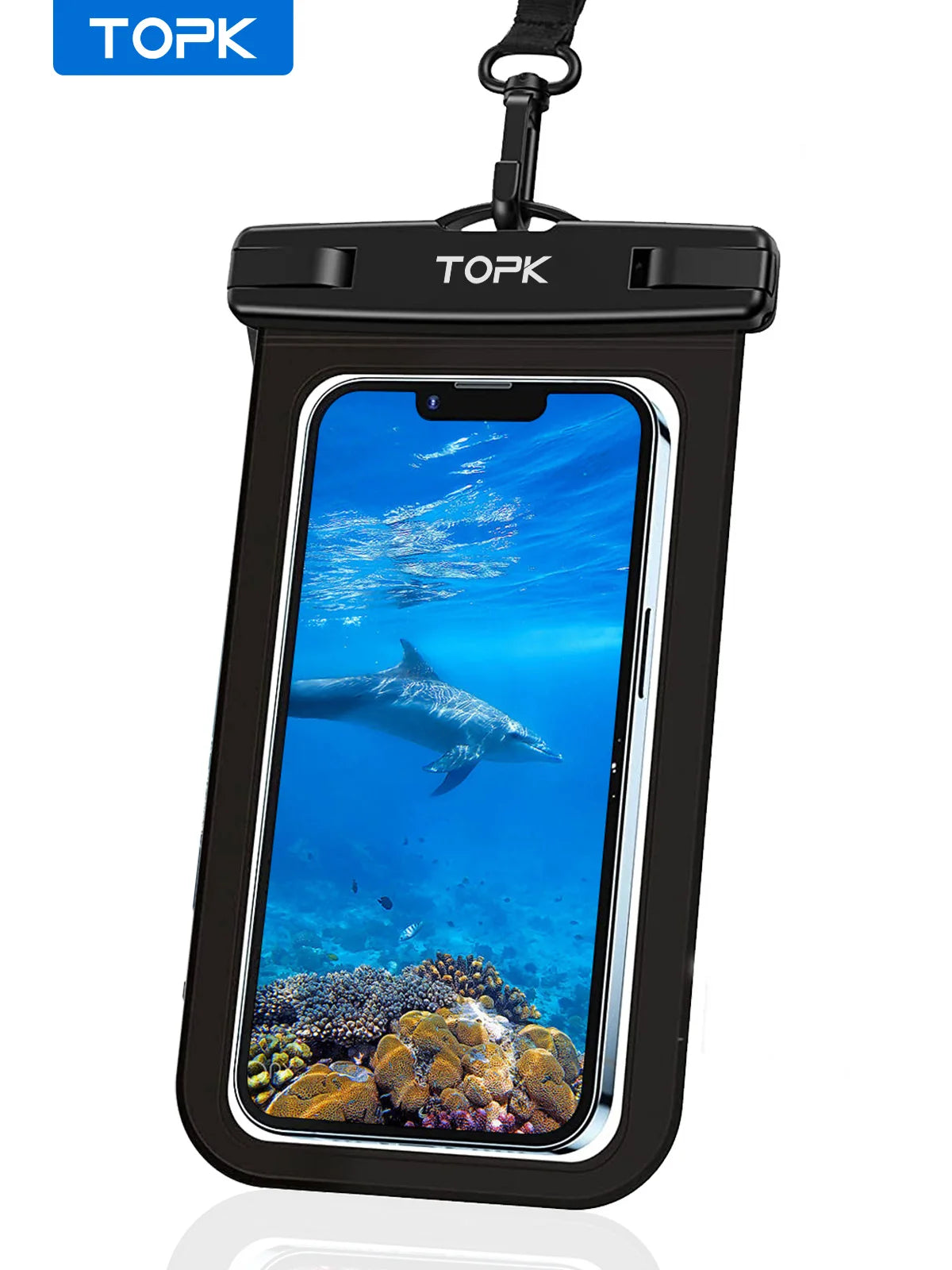 TOPK E01 Waterproof Phone Pouch IPX8 Dry Bag Case Lanyard iPhone Samsung