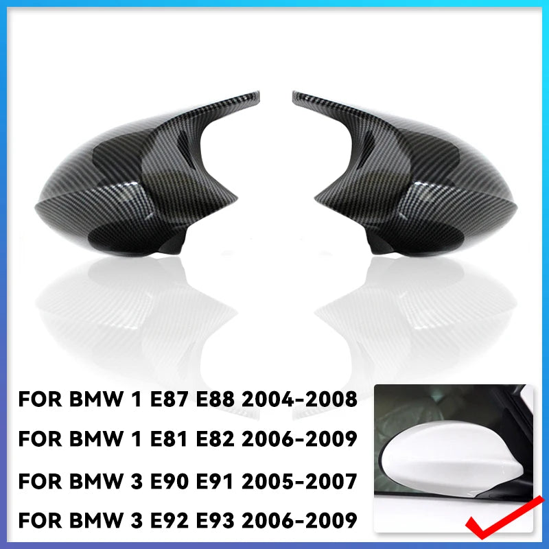M3 Style Carbon Fiber Look Mirror Cover Caps for BMW 1 Series & 3 Series