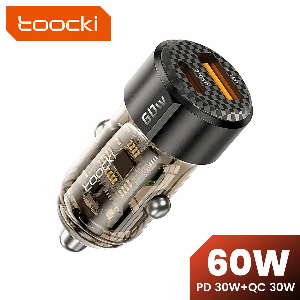 Toocki 60W USB C Car Charger PD QC3.0 Fast Charging Adapter iPhone Android