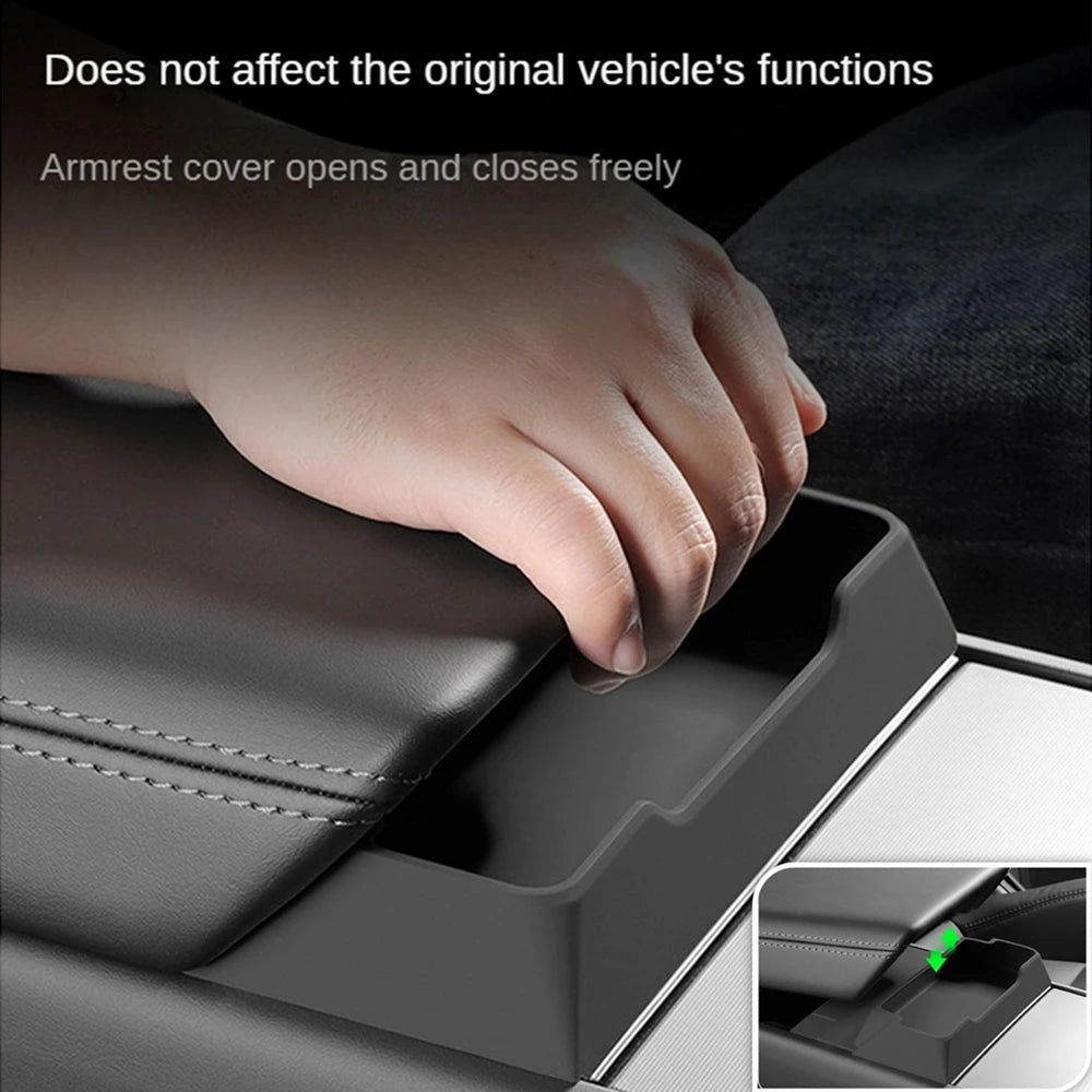 Center Console Armrest Storage Box with Glasses Holder for Tesla 3 Highland 2024-2025