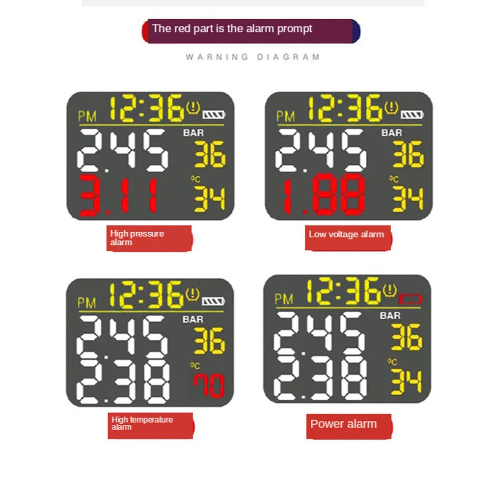 Motorcycle TPMS Tire Pressure Monitor Wireless LCD Color Display Digital System