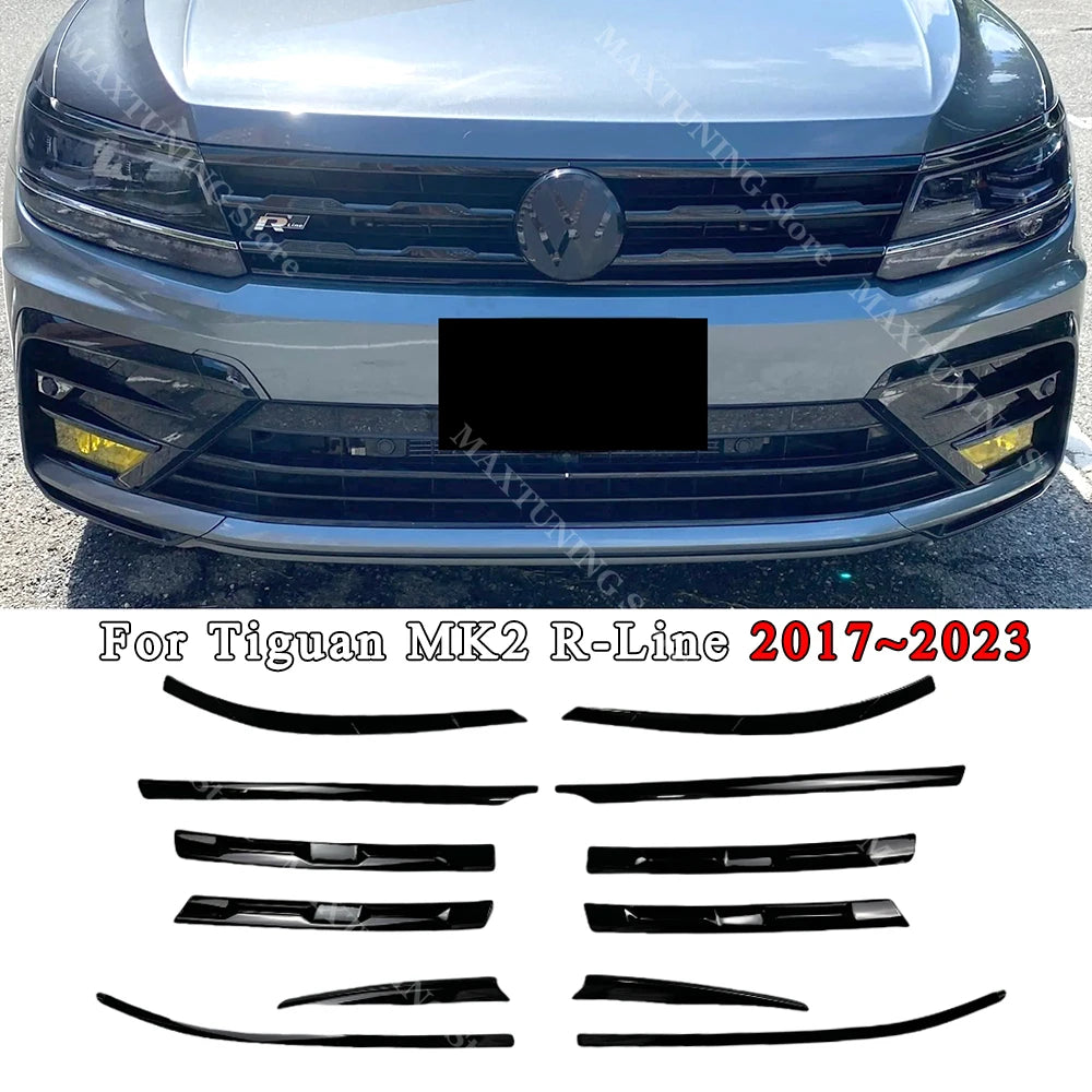 Front Bumper Grille Fog Light Black Trim For VW Tiguan MK2 R-Line 2017-2021