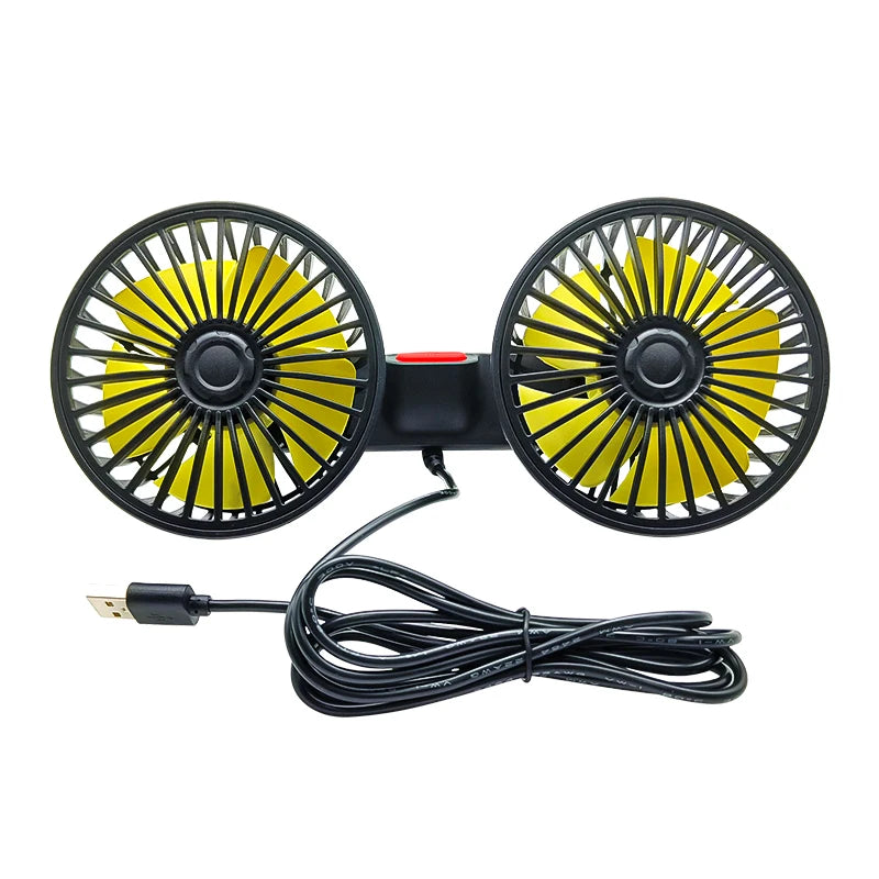 360° Dual Head Car Seat Fan 3 Speed USB Rechargeable Adjustable Cooling
