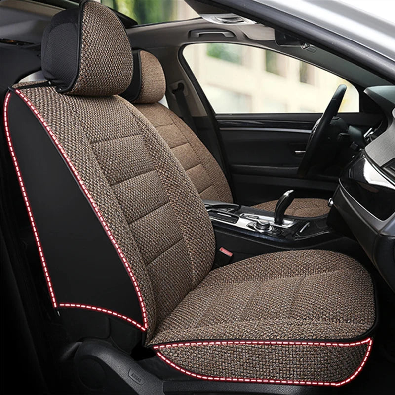 Universal Front Car Seat Cover Linen Fabric Cushion Four Season Single Seat Protector