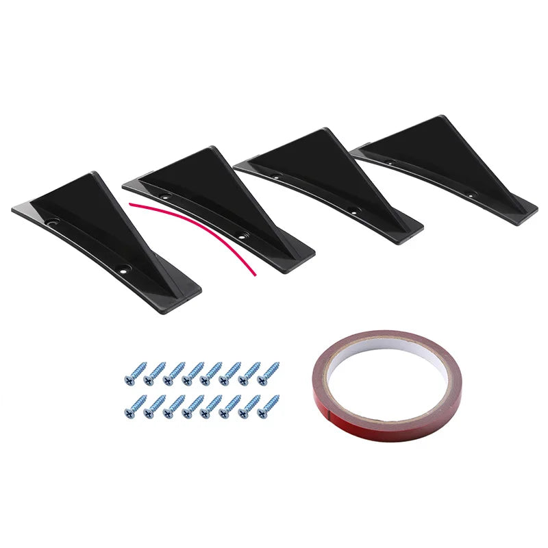 4PCS Universal Rear Bumper Lip Diffuser Shark Fins Flat & Arc Style Diffuser