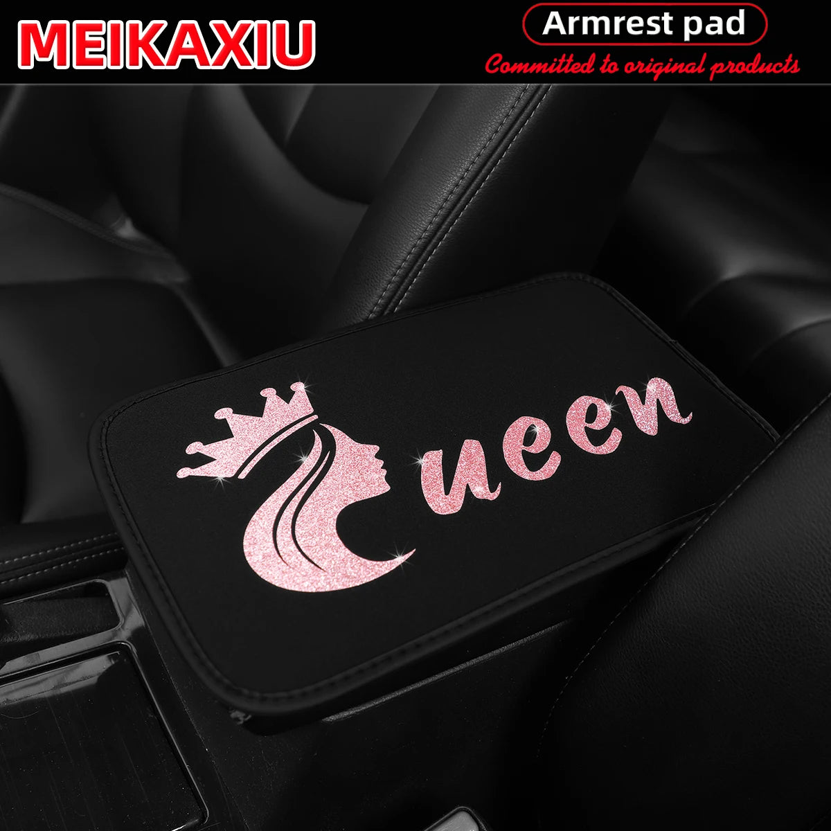 Queen Bling Car Armrest Cushion Rhinestone Center Console Cover for Women