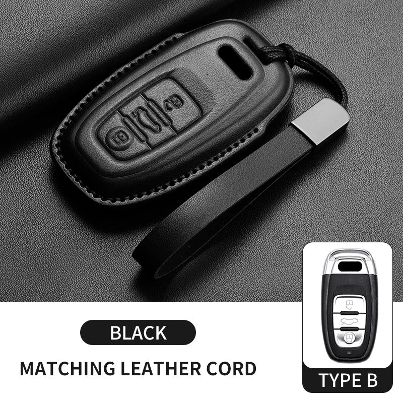 Leather Smart Key Case Cover with Keychain for Audi A4, A4L, A5, Q5 2016–2018