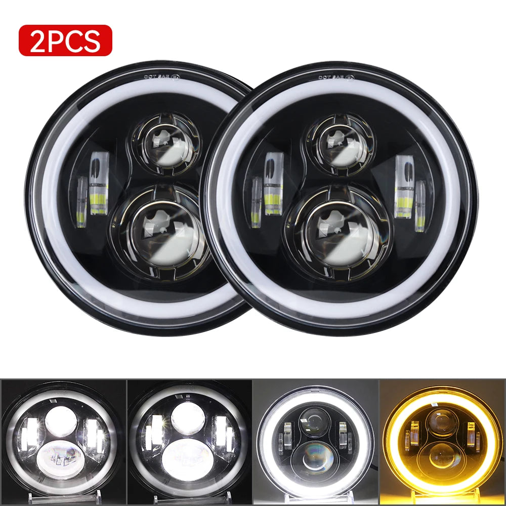 2PCS 7-Inch Round LED Headlights for Jeep Wrangler JK TJ, Hummer H1 H2