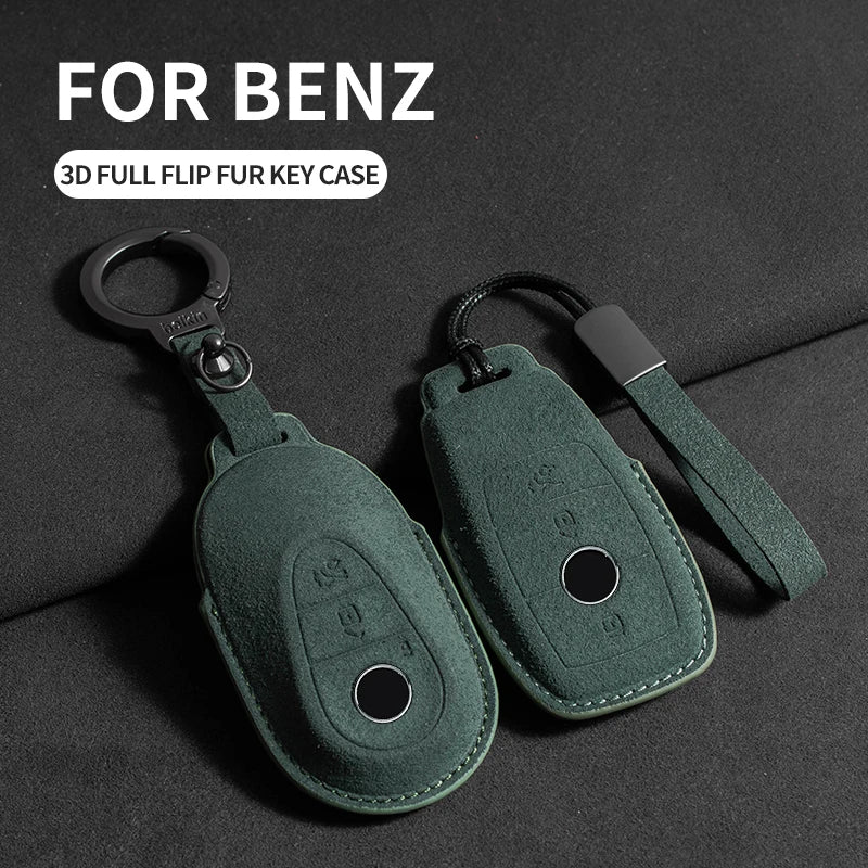 Suede Leather Smart Key Case Cover for Mercedes-Benz E-Class, C-Class 2018–2020