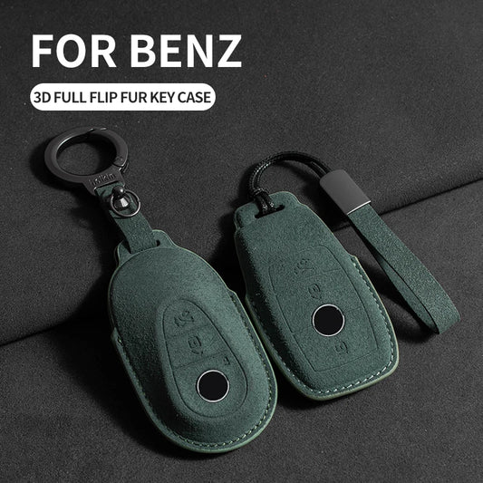Suede Leather Smart Key Case Cover for Mercedes-Benz E-Class, C-Class 2018–2020