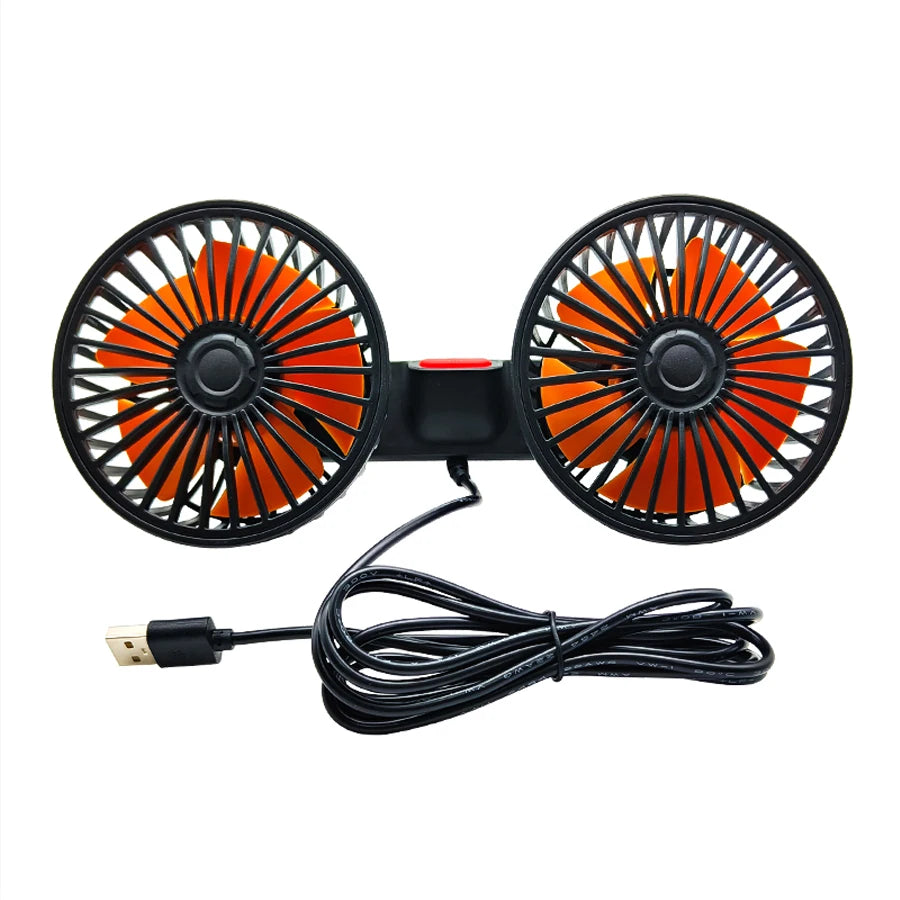 360° Dual Head Car Seat Fan 3 Speed USB Rechargeable Adjustable Cooling