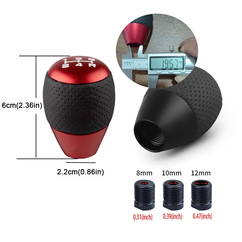 Universal Racing 5 Speed Leather Aluminum Gear Shift Knob Manual Automatic Car