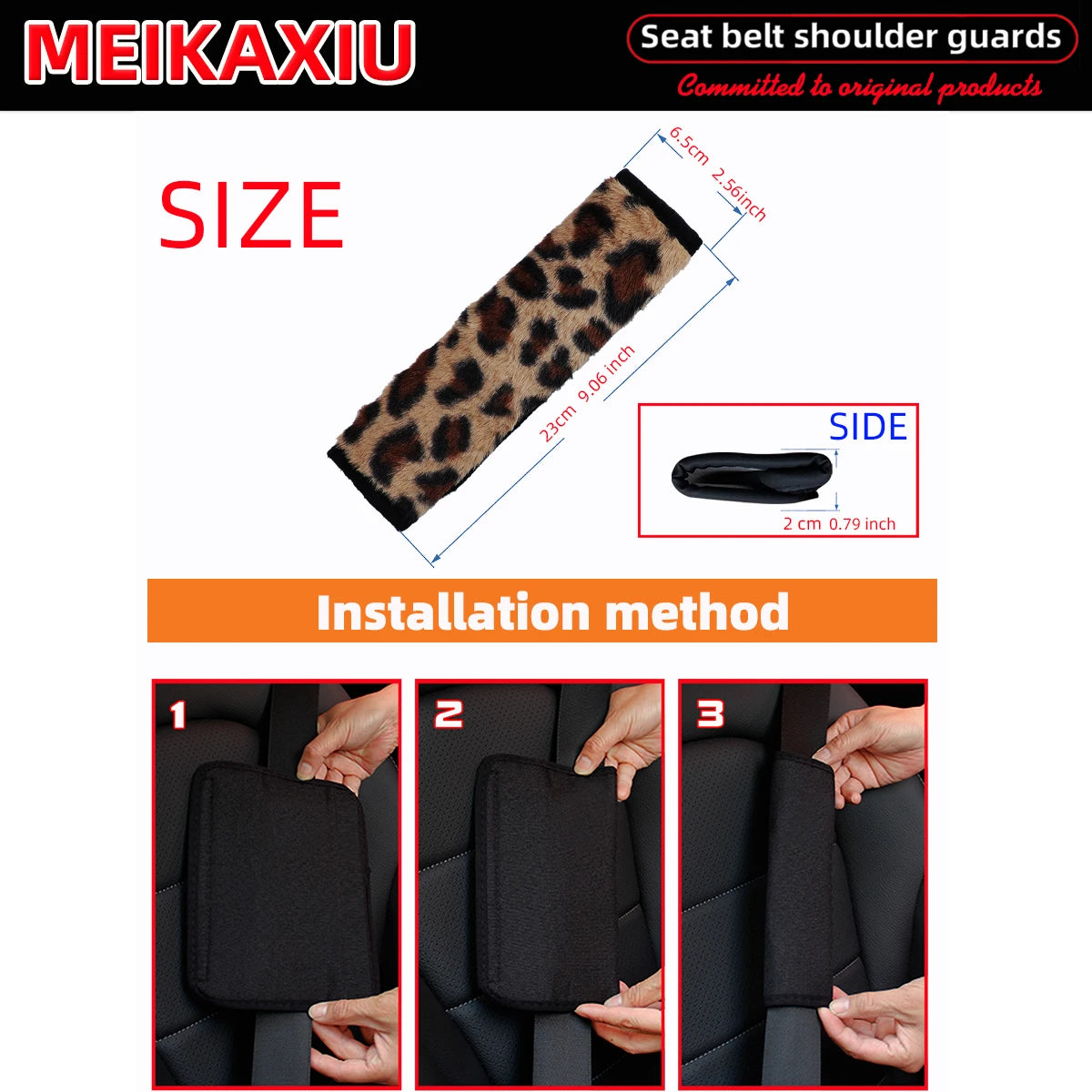 Leopard Print Plush Seat Belt Shoulder Pad Covers Soft Comfort Safety Belt Protectors