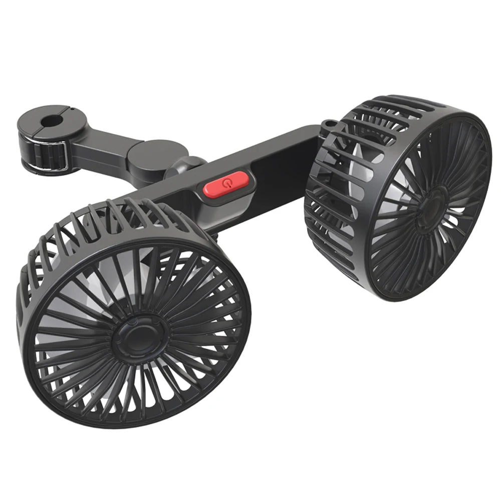 360° Dual Head Car Seat Fan 3 Speed USB Rechargeable Adjustable Cooling