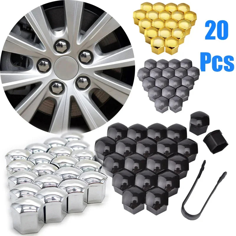 20Pcs Car Wheel Nut Caps 17mm 19mm 21mm Black Plastic Bolt Covers