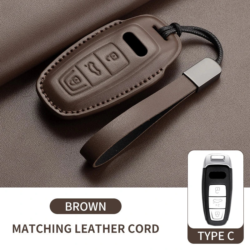 Leather Smart Key Case Cover with Keychain for Audi A4, A4L, A5, Q5 2016–2018