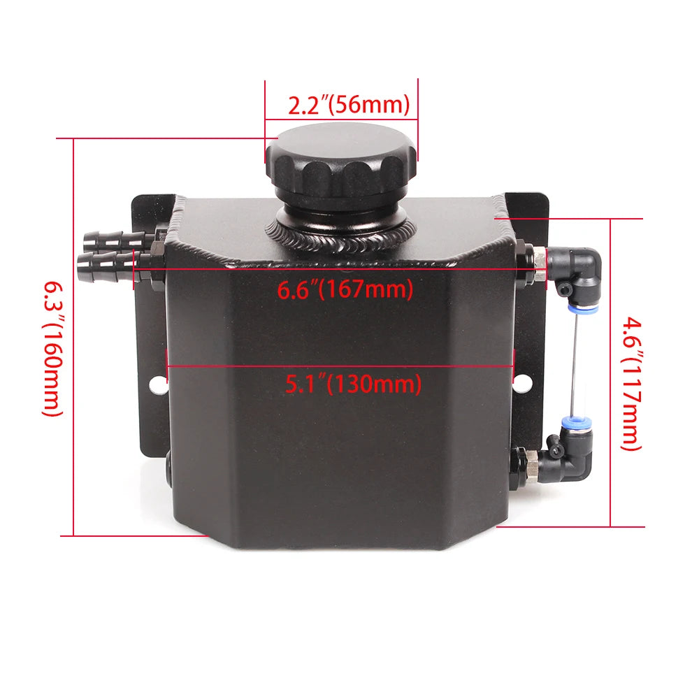 Universal 1L Aluminium Coolant Overflow Tank Reservoir with Drain Plug
