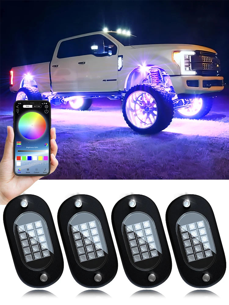 RGB LED Rock Lights 4-14 Pods APP Music Sync Underglow Chassis Lights