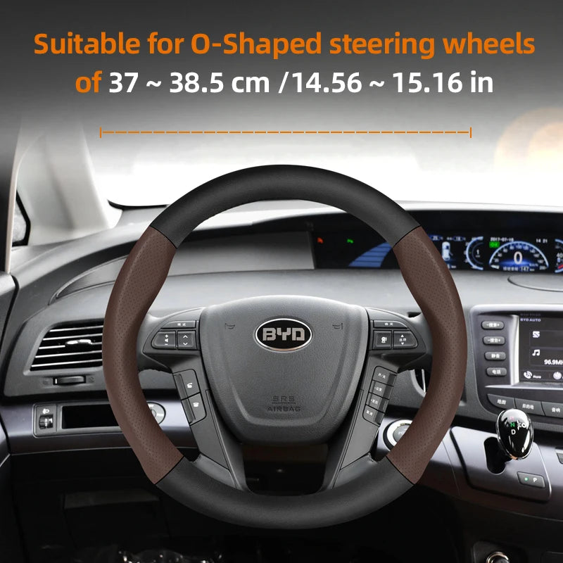 Leather Carbon Fiber Steering Wheel Cover for BYD Breathable Matte Universal Fit