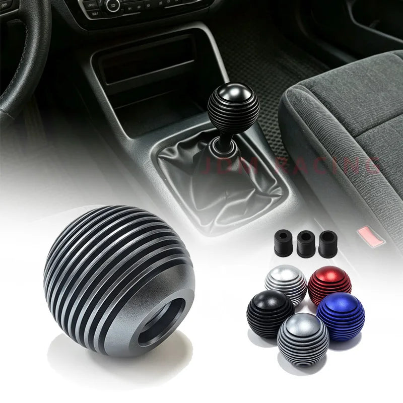 Aluminum Alloy Gear Shift Knob Ribbed Spherical Manual Shifter 3 Adapters