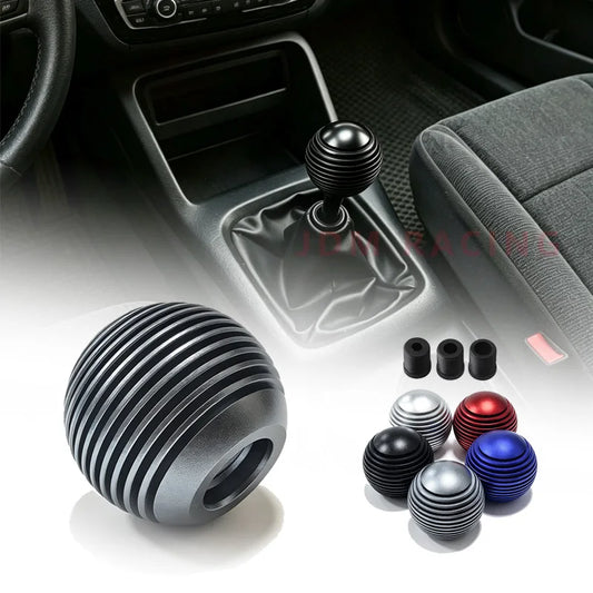 Aluminum Alloy Gear Shift Knob Ribbed Spherical Manual Shifter 3 Adapters