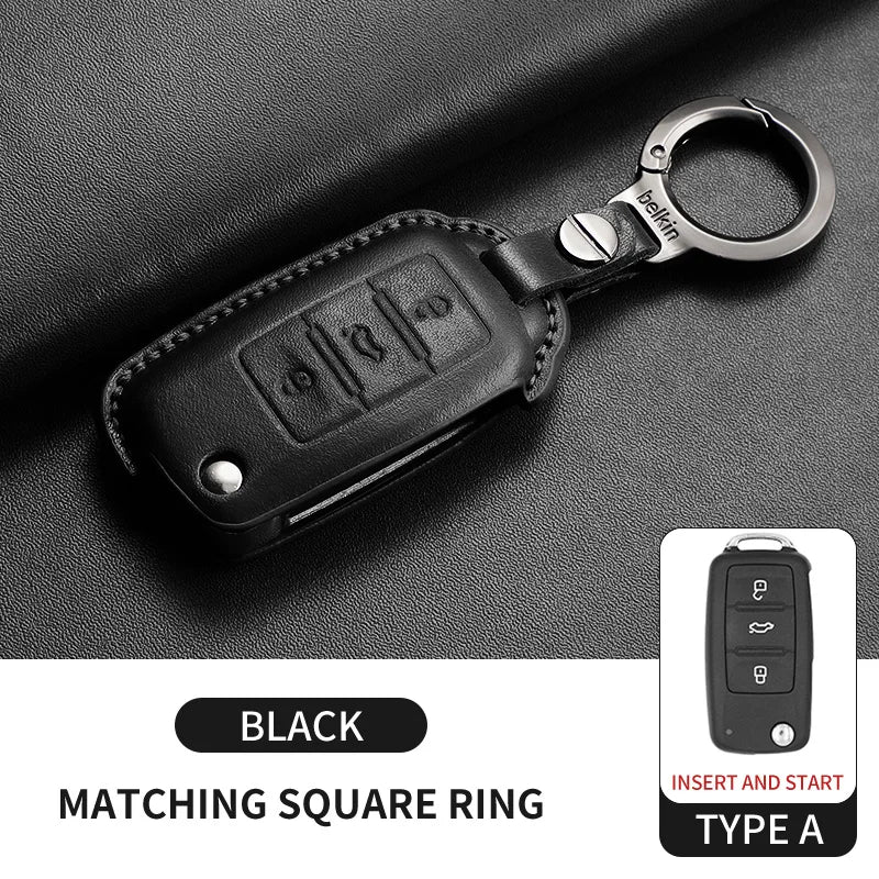 Leather Smart Key Case Cover for Volkswagen Polo, Golf 7 MK7, Tiguan Passat