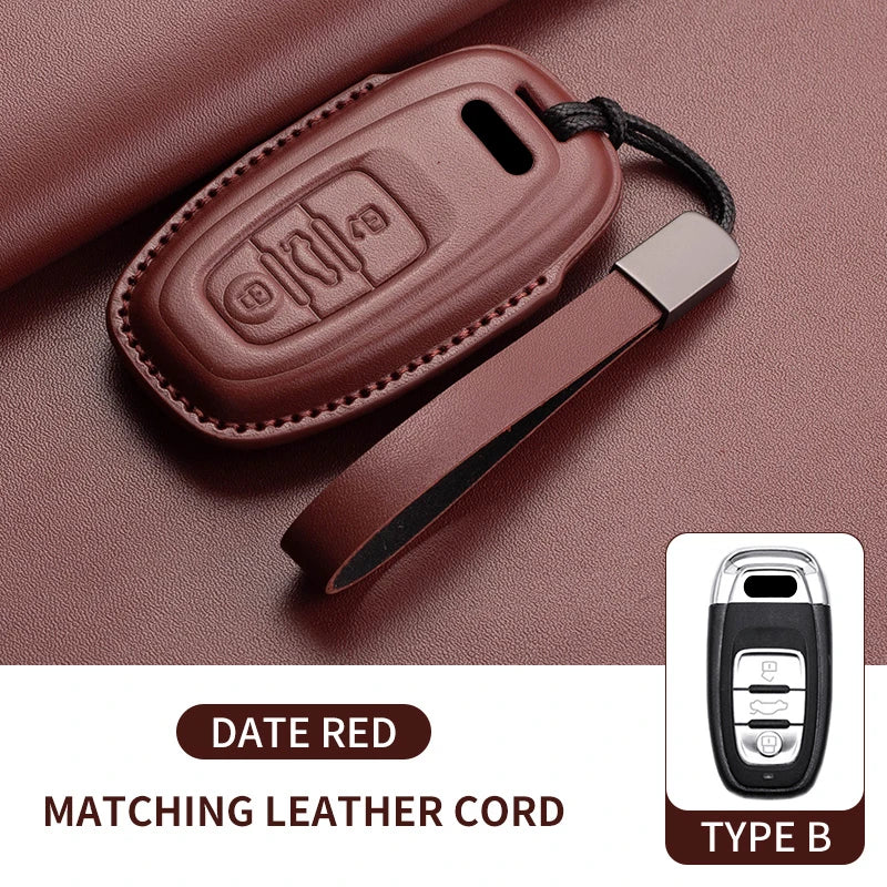 Leather Smart Key Case Cover with Keychain for Audi A4, A4L, A5, Q5 2016–2018