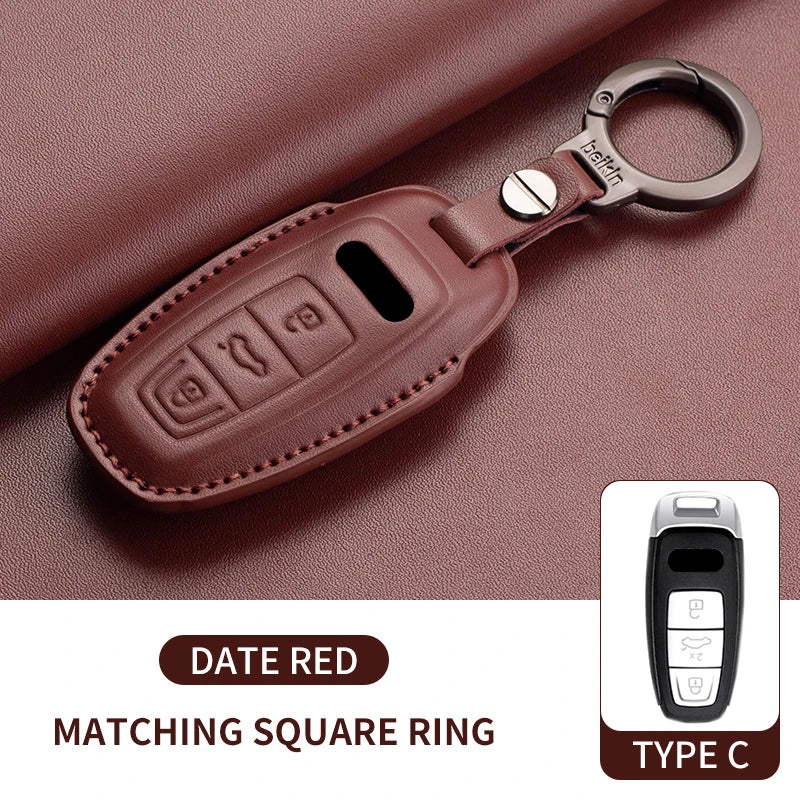 Leather Smart Key Case Cover with Keychain for Audi A4, A4L, A5, Q5 2016–2018