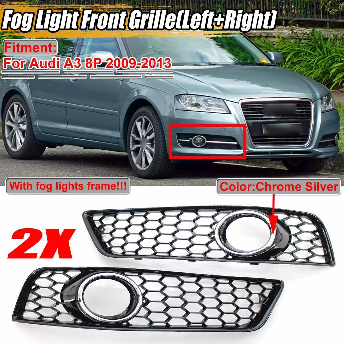 Gloss Black Honeycomb Fog Light Grille for Audi A3 8P 2009–2013
