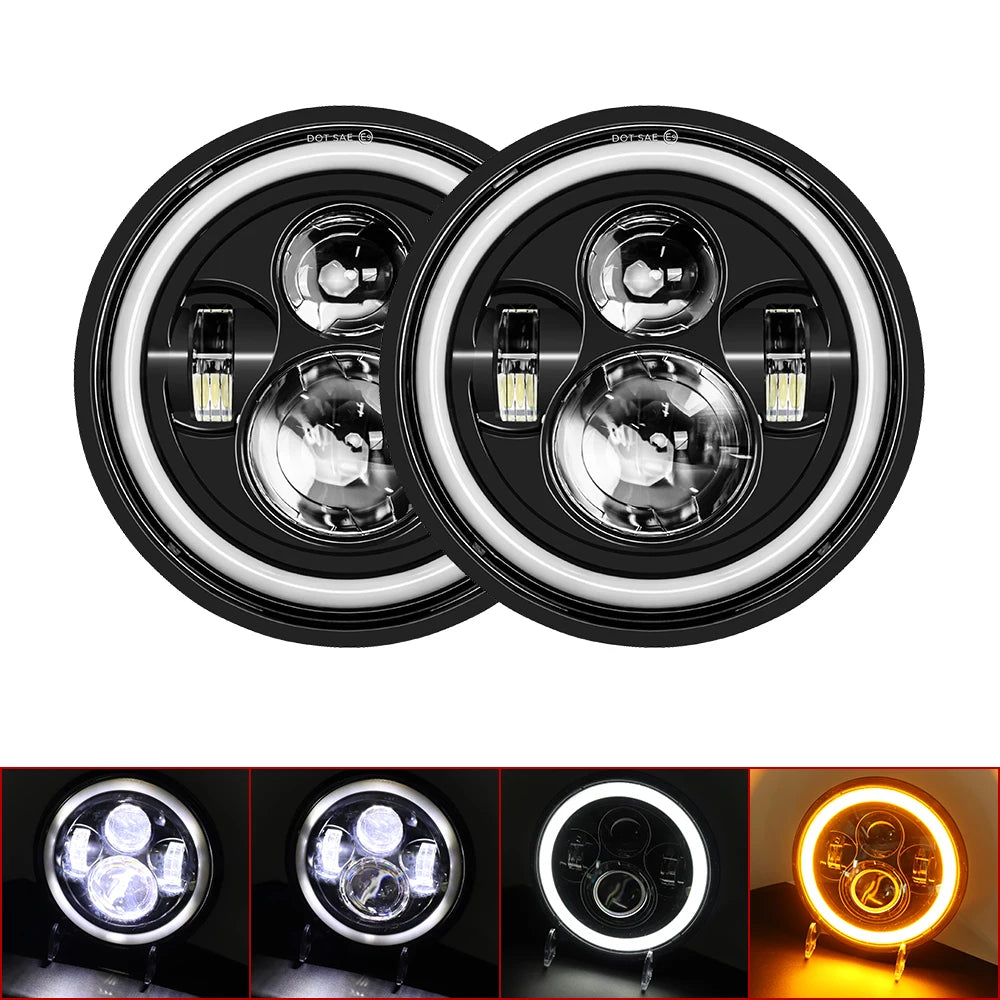 2PCS 7-Inch Round LED Headlights for Jeep Wrangler JK TJ, Hummer H1 H2