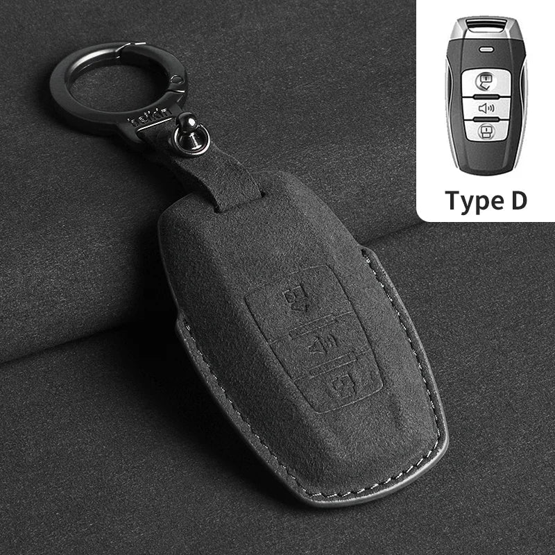 Suede Car Key Case Cover with Keychain for Great Wall Haval H6, Jolion