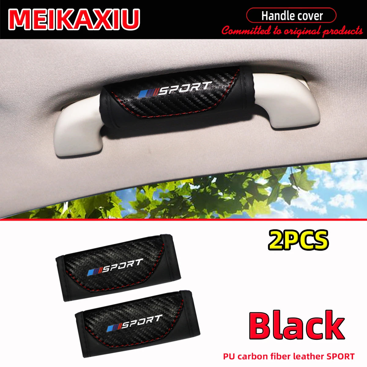 PU Leather Carbon Fiber SPORT Interior Door Handle Protector Cover