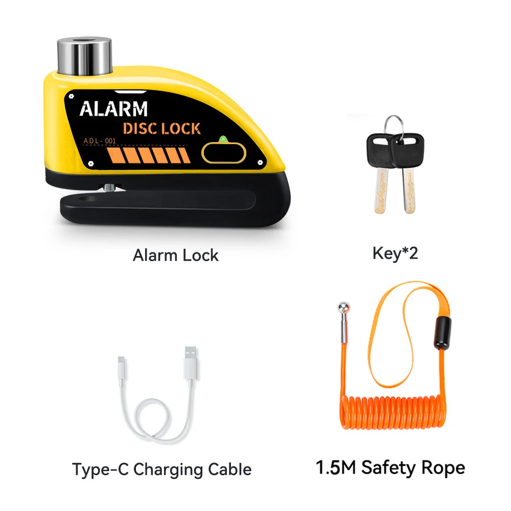 Motorcycle Alarm Disc Brake Lock 120dB Anti Theft Wheel Lock Scooter Bicycle