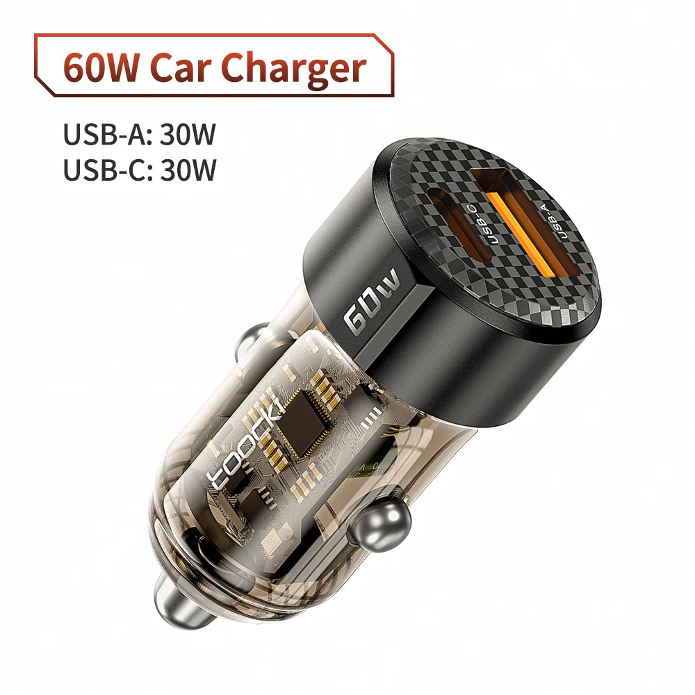 Toocki 60W USB C Car Charger PD QC3.0 Fast Charging Adapter iPhone Android