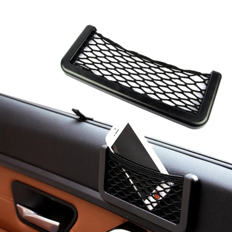 Adhesive Car Storage Net Bag Seat Organizer Door Side Pocket Phone Holder